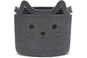 Goodheim Aufbewahrungskorb Kinder aus Baumwolle für Spielzeug und Wäsche, Wäschekorb und Spielzeugkorb in einem, Kinderzimmer Deko Graue Katze