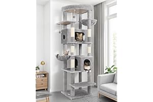 Globlazer XXL Cat Scratching Post, High 188 cm with 2 Cat Houses, 2 Cat Baskets, Padded Platform, Plush Cat Toy, Sturdy Cat Tower for Large Cats Indoor (S74, Light Grey)