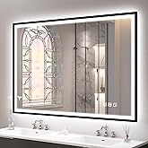 S'bagno Bluetooth-Espejo-Baño-con-Luz 100x70 cm, Espejos de Baño con LED y Función Antivaho/Cristal Templado/ 3000K-6500K/ Re