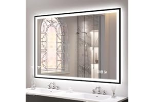 S'bagno Bluetooth-Espejos-Baño-con-Luz-Led 1000x700mm, Espejos de Baño con Led con Marco de Aluminio Negro, IP44 Espejo Baño Led con Función Antivaho/ 3 Colores de Luz/Regulable/Memoria