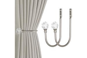 ‎OCIOLI 2 Stück robuste U-förmige Metall-Vorhanghalter mit transparenten Kristallkugel-Raffhaltern für Vorhänge (2, Silber)
