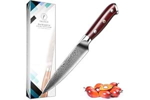 F FANTECK [5 pouces] Couteau d'office utilitaire FANTECK Couteau à fruits Damas Acier inoxydable VG10 Pro Lame tranchante Haute teneur en carbone 67 couches Couteau de Chef