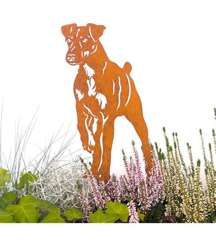 UNUS Garden Baumstecker Hund – Rostoptik, Metall, Ca. 50x17,5 Cm, Deko Für Garten, Zaun Oder Balkon