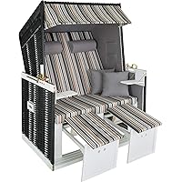 tectake 800805 Strandkorb Ostsee 2-Sitzer, 4-Fach verstellbare Rückenlehne, Volllieger mit Fußbänkchen und Seitentische…