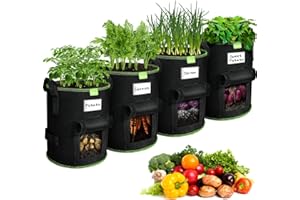 SIMBOOM 4Pcs 40L Sac de Plantation de Pommes de Terre, Sac de Culture en Tissu Sac Pomme de Terre avec Poignées et Fenêtre, Pots pour Tomates, Carottes, Fraises, Légumes