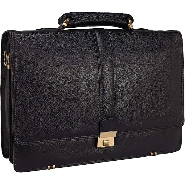 Da Leather Villa Men's Expandable Leather Laptop Briefcase - 24L Office Bag With Combination Lock, Black