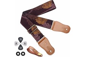 Nefelibata Gitarrengurt, Japan Hot-Bronzing Baumwolle Akustikgitarrengurte mit echtem Leder Enden für E-Gitarre, Bass & Ukulele. Inklusive Riemen Taste, Gitarre Picks und Gurt Schlösser