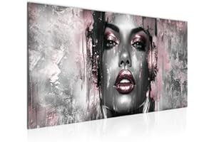 Runa Art Wandbild Fashion Frau 1 Teilig 100 x 40 cm Modern Bild auf Vlies Leinwand Lippen Wohnzimmer Schlafzimmer Grau Rosa 052812c