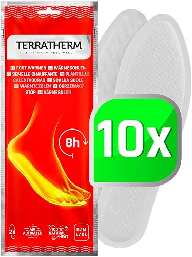 TerraTherm Air Activated Heat Insoles - 8H Warm Feet - 5, 10 or 30 Pairs of Sole Warmers - 100% Natural Heat - Warming Shoe Insoles
