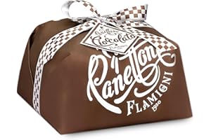 FLAMIGNI, Panettone Artigianale con Gocce di Cioccolato Fondente, Glassato con Nocciole e Mandorle, Senza Uvetta e Canditi, Confezione Incartata a Mano Ideale come Regalo di Natale, 1kg