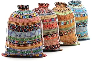 SumDirect, 20 Sacchetti per Monete Gioielli in Cotone Egiziano, Stile Etnico Lino Iuta Sacchetti Regalo, Coulisse Cotone Riutilizzabile Sacchett, Sacchetti per Confetti(17x24cm)