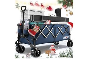 Overmont 300L Extra Large Folding Festival Trolley Cart - All-terrain Wide Wheels and Brake - Heavy Duty Cart Load up 200KG - with Adjustable Handle & Cover Bag - Wagon for Beach Camping Garden blue