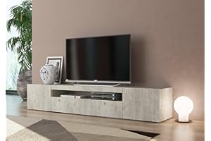 Dmora - Mobile porta TV Jesse, Credenza bassa da soggiorno a 3 ante, Base porta televisione, 100% Made in Italy, cm 200x40h37, Cemento