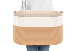 Otauoaea Cesta Portabiancheria, 65L Cesto Portaoggetti con Manici, Secchi per La Biancheria Cesta Giochi Bambini Grande per Cuscini per Giocattoli, Soggiorno, Camera da Letto (55 X 38cm,Juta e bianco)