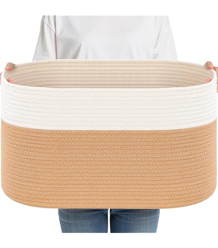 Cesto Ropa Sucia Algodón Trenzado 33x25x23cm - Plegable, Con Asas, Color Marrón