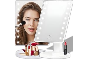 ‎RETOO Retoo obrotowe lusterko kosmetyczne z podświetleniem LED, lusterko do makijażu, do domu i w podróży, lusterko kosmetyczne do makijażu i golenia (prostokątne)