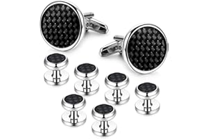 Morfetto Ensemble de Boutons de Manchette et Clous pour Hommes Chemises de Smoking Classique Noir et Argent Match pour Affaires Mariage Costume Formel
