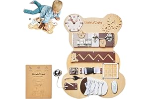 LITTLELAUGHS Planche d'Activité Montessori | Tableau Sensoriel Montessori | Busy Board Bois | Tableau Activités Bébé | Panneau Activité Bébé | Planche Montessori 1 an | Pédagogique et Interactif (Version 2)