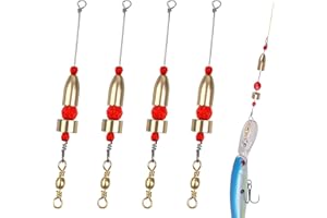 SHADDOCK Carolina Fishing Rigs, 4pcs CRR Carolina Ready Rig Brass Pre Rigged with Hollow Weights Barrel Swivels Beads Fishing Connector Rig for Saltwater Freshwater