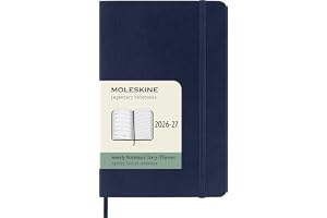 Moleskine Veckokalender 2026–2027 – 18-månaders kalender med anteckningsområde, mjukt omslag och gummibandslås, färg safirblå, fickformat 9 x 14 cm