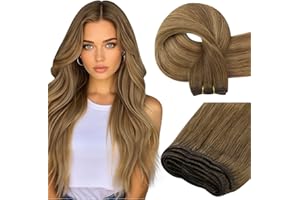 ‎EASYOUTH Easyouth Human Hair Bundles Echthaar Tressen 50 cm Farbe Mittelbraun Mix Honigblond und Mittelbraun 100g Balayage Weft Haar Extensions