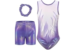 SEAUR Mädchen Turnanzug Turnshorts Haarband Set Kinder Turnen Trikot Shorts Gymnastik Ärmellos/Langarm Gymnastikanzug Tanzen Kleidung