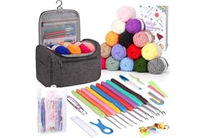 ‎COOPAY Coopay Tragbar Häkelset für Anfänger, Häkelnadel Set mit 15 Wolle, Tasche, Häkelzubehör, Ergonomische Häkelnadeln mit Weicher Griff und Metall Häkelnadel, 2,0-10 mm Praktische Häkelnadeln, Grau