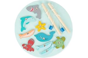 Bieco Gioco di pesca magnetico, giocattolo in legno per bambini dai 2 anni, diametro 24 cm, pesca magnetica in legno