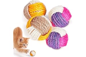 SEASBOES 4 Pcs Palla giocattolo per gatti, Palla in Sisal per Animali Domestici, Masticare la Palla per Gatti, Giocattolo Interattivo per Gatti, Per forniture per animali domestici per gatti