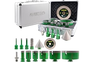 KURSTOL Punte Diamantate Gres Porcellanato 13 Pezzi - 6/8/10/20/32/35/55/68/100mm Punte Trapano, 20mm Fresa, 50mm Smusso, 125mm Disco, Adattatore per Porcellana Piastrelle Ceramica Marmo Granito