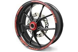 ‎FINEST FOLIA 18 Teiliges Felgenrandaufkleber Neon Line Felgendesign inkl. Felgenbettaufkleber Komplett-Set -Finest Folia passend für 17 Zoll & 16" 18" 19" Felgen Motorrad Auto Fahrrad MR003 (Neon Rot, Glanz)