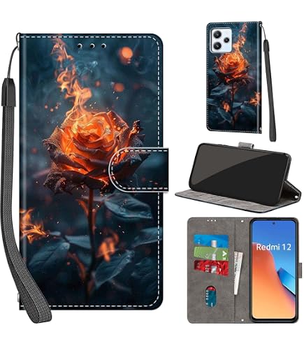 Custodia Portafoglio Con Fiori Per Xiaomi Redmi Note 12 4G: Cover In Similpelle Con Supporto Stand E Slot Per Carte, Magnetica E Resistente (Fiore Nero)