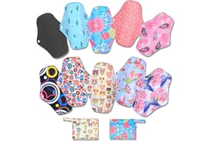 Rovtop 10 pcs 25.4cm Serviettes Hygiéniques Lavables en Charbon de Bambou avec 2 Mini Sac Portatif et un Emballage de Boîte Cadeau