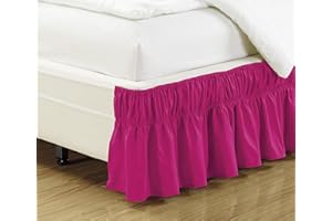 Linen Plus Bed Skirt Elastic 14" Long Easy On and Off Dust Ruched Solid Color Hot Pink Queen King Size