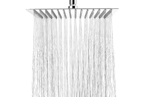 HAUSPROFI Rain Shower Head 8 inch Large Top Spray Square Showerhead 304 Stainless Steel Ultra Thin Powerful High-Pressure Bathroom Easy Installation Lush Shower Experience