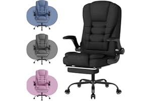 SITMOD Fabric Office Computer Chair, Ergonomic High Back Desk Chair, Executive Chairs Height Adjustable with Footrest, 360° Swivel PC Tack Chairs with Flip-up Armrest Adult-Black