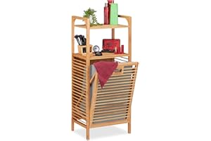 ‎RELAXDAYS Relaxdays Badregal mit Wäschekorb, herausnehmbare Faltbox aus Stoff, Regal aus Bambus, HBT 95 x 40 x 30 cm, natur/grau