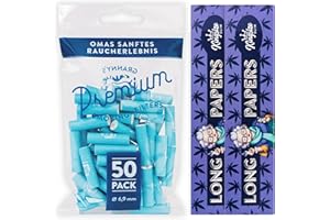 GRANNY'S WEED Granny's® Exclusive Slim Aktivkohlefilter 50 Stück & 2 ZellstoffLong Papers 36 Blatt | Ø 6.9 mm Filtertips | 108 x 45 mm organic King Size Long Papers | Kohlefilter für Selbstdreher