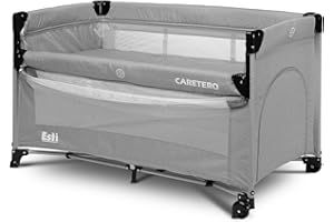 CARETERO BEST FOR BABIES CARETERO Esti Lit Parapluie Bébé avec Matelas 120x60 cm - Lit de Voyage Pliable pour Bébés Jusqu'à 15 kg - De la Naissance à 4 Ans - Sac de Transport Inclus - Gris