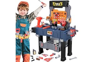 NAXUDCOO Kinder Werkbank Werkzeugkasten, Lernset Faltbare Werkzeugbank für Kinder Set Spielzeug für Kinder im Alter von 3-6 Jahren Realistisches Spielzeug Werkzeug