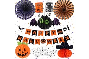 ALMAXI Halloween Decorations 13 Pcs, Halloween Pumpkin Hanging Paper Lantern, Halloween Spider Tattoo Stickers, Halloween Decorations Outdoor, Halloween Decorations Indoor, Halloween Theme Party Decoration