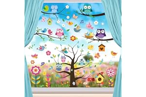 Shinybox Window Stickers Spring Self-Adhesive 9 Sheets Window Pictures Spring Summer Butterflies Decoration, Window Pictures Flowers Reusable, Window Pictures Children's Room Window Decoration Spring