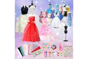 SK MISS 500+Pcs Fashion Designer Kits for Girls, Creativity DIY Arts and Crafts for Kids, Girls Sewing Kits Toys with 3 Mannequins Doll, Birthday Gifts for Age 6 7 8 9 10 11 12+ Years Old