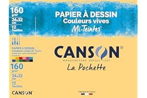 Canson - 526016 - Pochette de 12 feuilles papier dessin - 160 g - 24 x 32 cm - Assortis vifs