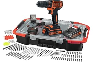 BLACK+DECKER - Perceuse visseuse sans Fil 18 V Li-Ion avec Chargeur - Inclus 160 Accessoires et 2 Batteries 1,5 Ah Livrée en Coffret - BDCDC18BAST-QW