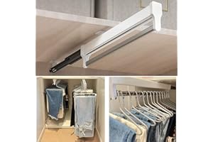 MAFAGE Pull Out Clothes Rail, Adjustable Pull Out Hanger Rail Rod for Wardrobe Trousers Clothing Storage, Space Saving, Load 25kg (White 292mm)