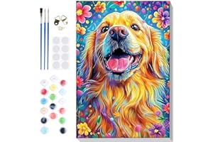 Lxmsja Dipingere con i Numeri Adulti Bambini Con Cornice, Cane Paint by Numbers Kit Principianti Con 3 Penne, Hobby Creativi Adulti Idee Regalo Bambini Donna Decorazioni Casa, 20x30cm