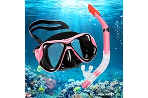 4-PEJIIJAR Masque Tuba Adulte, Masque Snorkeling 180° View HD Anti-buée, Panoramique Anti-Fuite Masque de Plongée, Masque Plongée Dry Top Respiration Facile pour Hommes Femmes