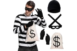 Spooktacular Creations Halloween Juego de disfraces de ladrones para adultos, incluye bolsas de guantes de camisetas y máscara para los ojos para la fiesta de Halloween