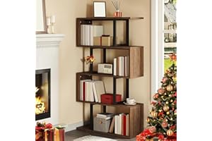 YITAHOME Estantería de 5 Niveles en Forma de Z y S, Decorativa Multifuncional Industrial Independiente para Sala de Estar, Oficina en Casa, Marrón Retro